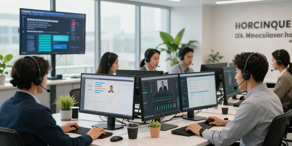 Engaged call centre team using advanced call centre software to improve customer communication.