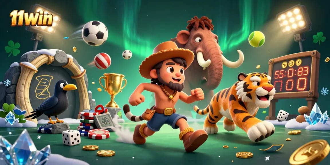 Join the fun at 11WIN, where a caveman and sabertooth tiger run their prehistoric casino.