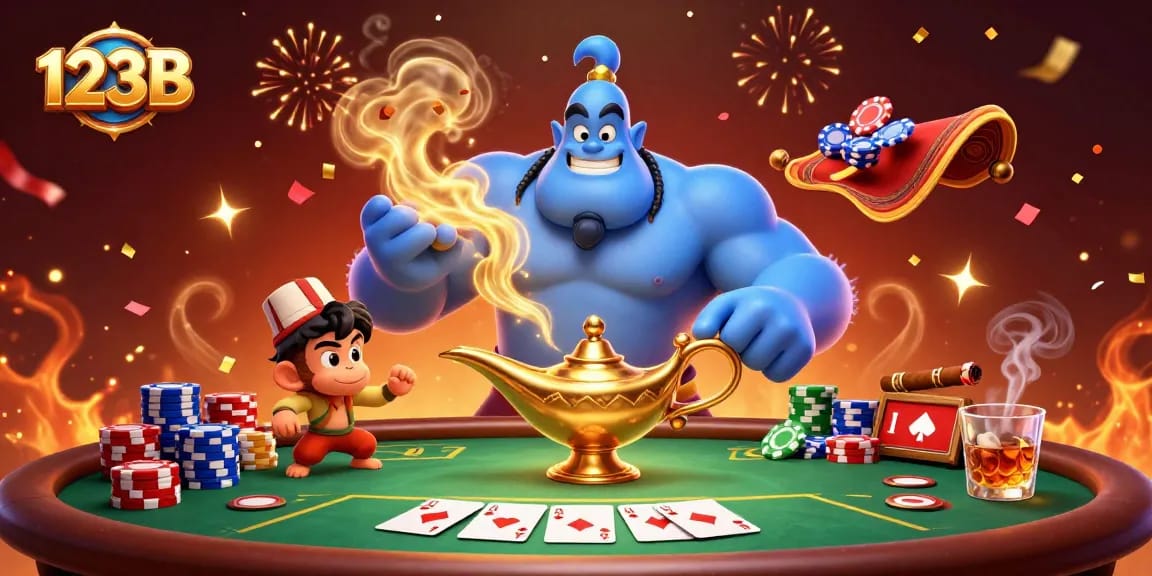 Engage with high-stakes poker action at 123B with vibrant characters and casino excitement.