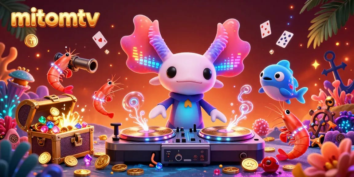 Experience vibrant gameplay with mitomtv featuring an axolotl DJ and immersive underwater action.