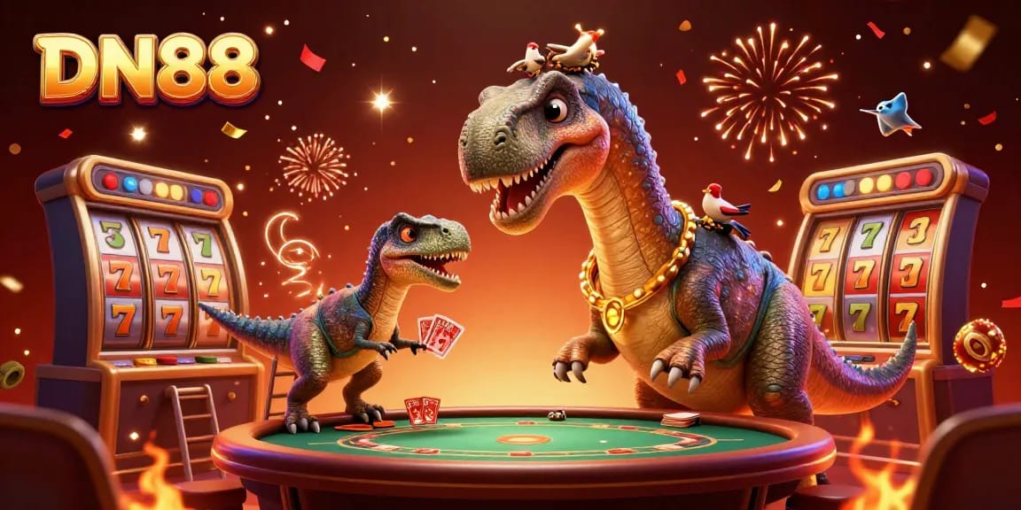 Experience exciting slot thrills at DN88 with vibrant illustrations of 3D characters and dynamic game elements.