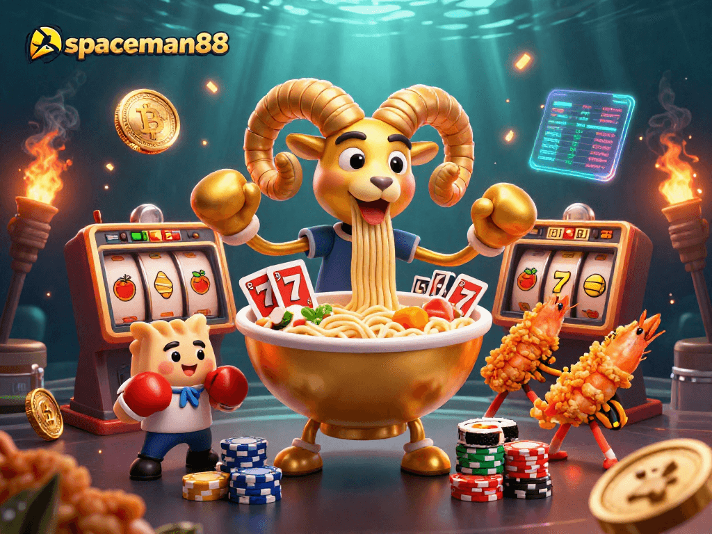 Win big with spaceman88's vibrant slot-themed 3D illustration filled with dynamic gaming elements.