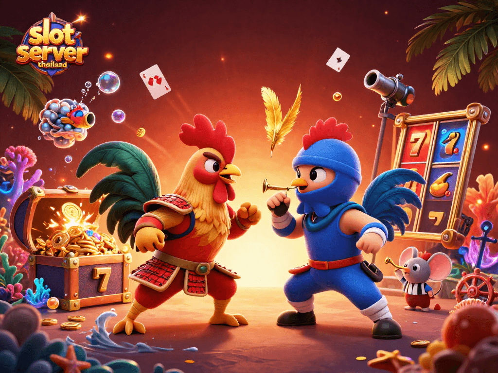 Play slots with ease at slot server thailand featuring stunning 3D cartoon roosters and golden treasures.