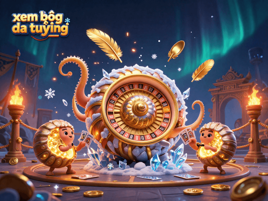 Engage in xem bóng đá trực tiếp with a 3D nautilus roulette, vibrant elements, and glowing ammonite companions.