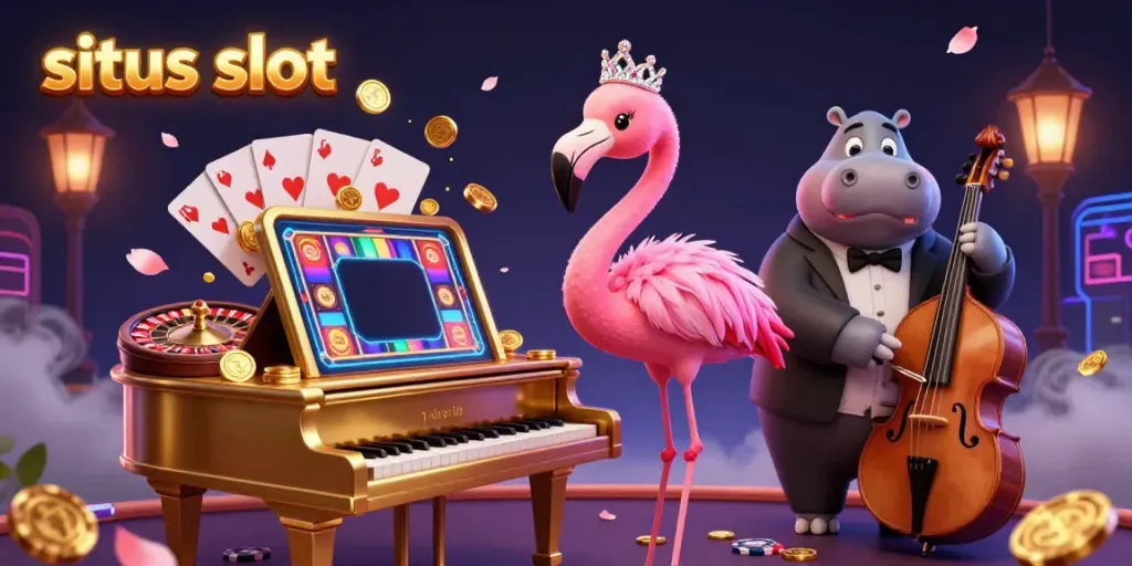 Experience the thrill of situs slot with a lively casino scene featuring vibrant game elements.
