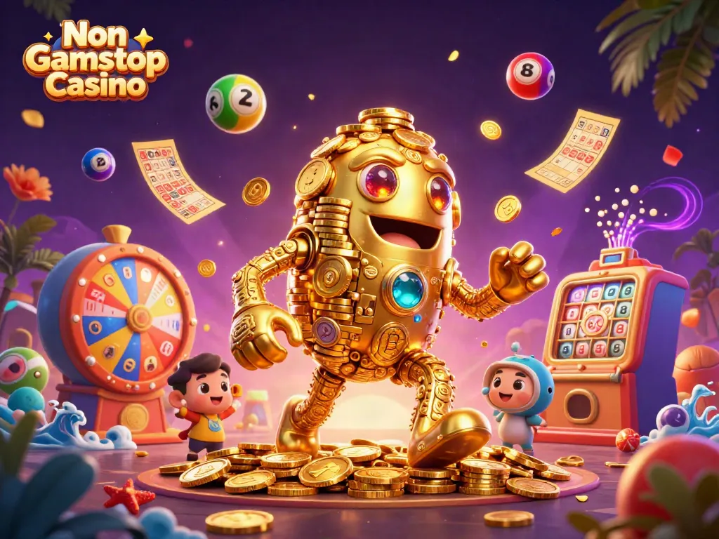 Experience the excitement of Non Gamstop Casino with dynamic golden golem and vibrant gaming elements.