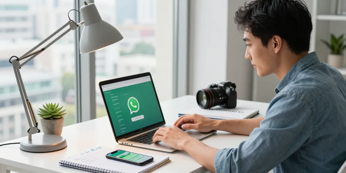 WhatsApp下載 on a laptop screen in a modern workspace showcasing productivity and communication.