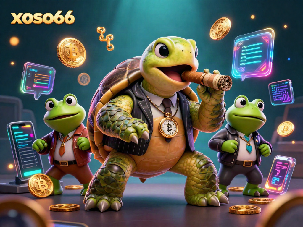 xoso66 dazzles with a 3D turtle mobster and froggy enforcers, encapsulating the thrill of online gambling.