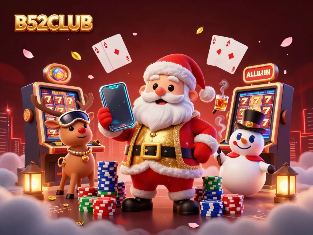 Experience the festive thrill of B52CLUB with Santa and friends in a vibrant casino scene.
