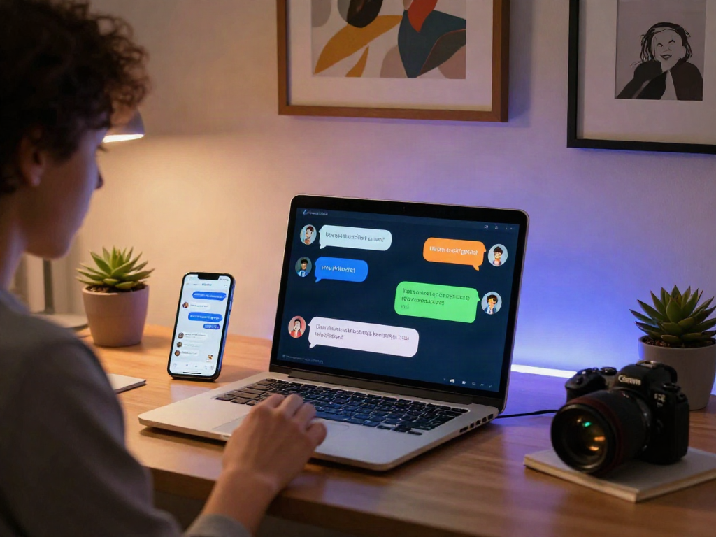 Engaging in nsfw ai chat on a sleek laptop in a cozy home office.