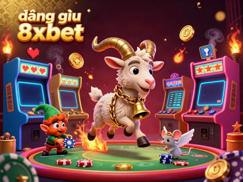 Engage with the thrilling world of đăng nhập 8xbet at the festive casino scene featuring cartoon characters and vibrant gaming elements.