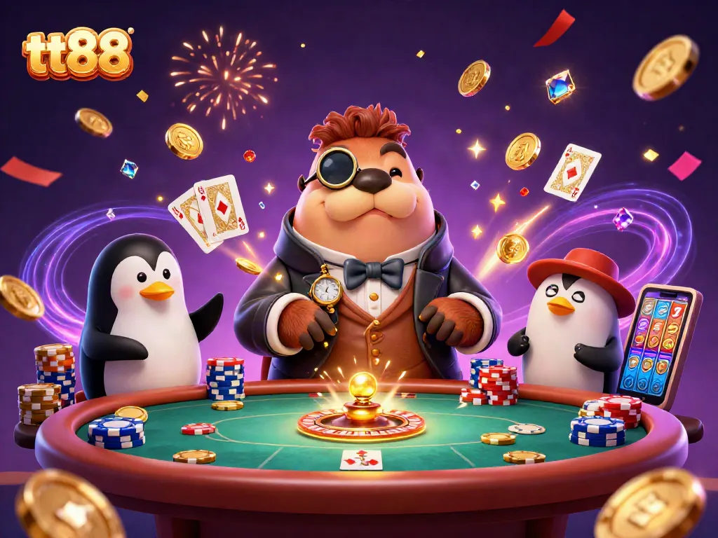 Experience fortune and excitement with tt88 at an underwater casino table featuring whimsical characters.