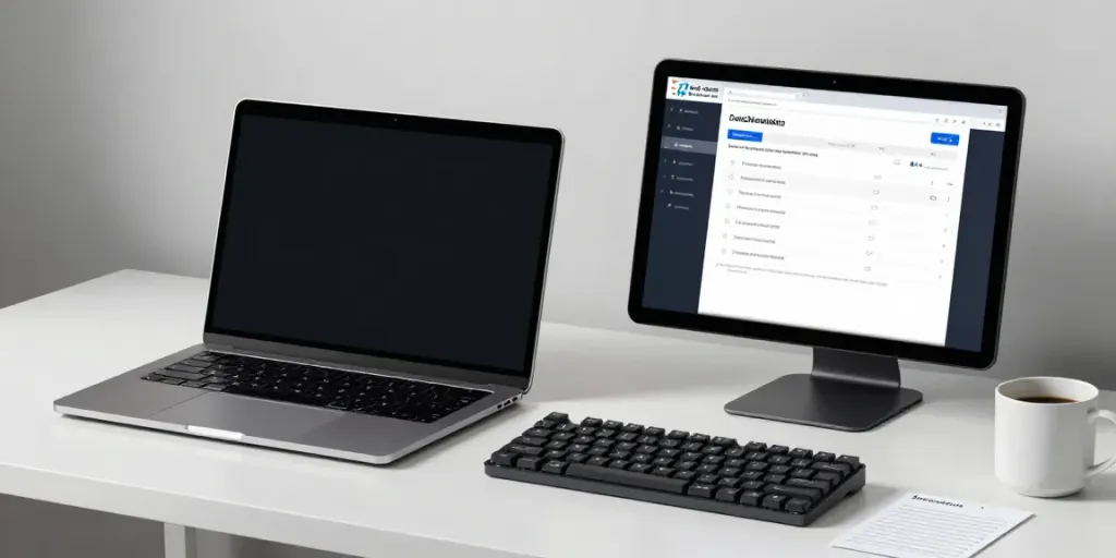 Affordable .co.uk domain registration interface on a modern tech workspace screen, displaying digital tools for website management and registrations.