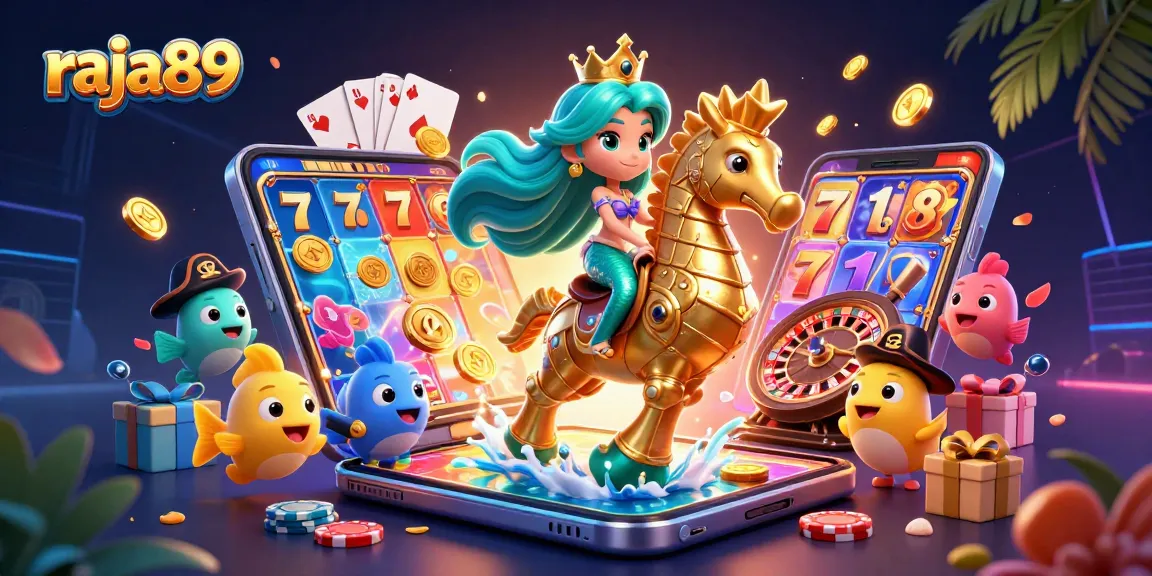 Experience thrilling gameplay with raja89's vibrant 3D casino illustration featuring a mermaid and gaming elements.