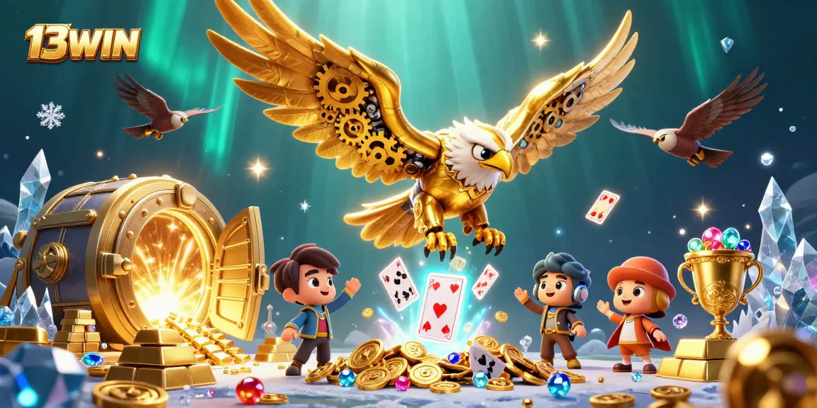 Experience the thrill of winning with 13WIN in this vibrant casino-themed digital illustration.