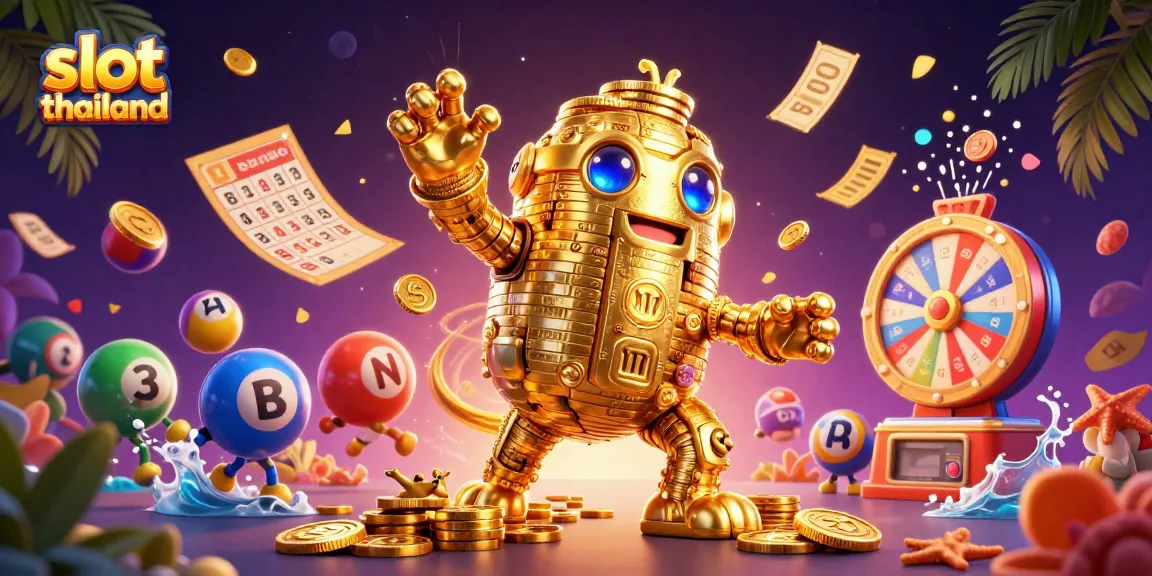 Engage with slot thailand's vibrant online gaming scene featuring colorful elements and a golden golem.