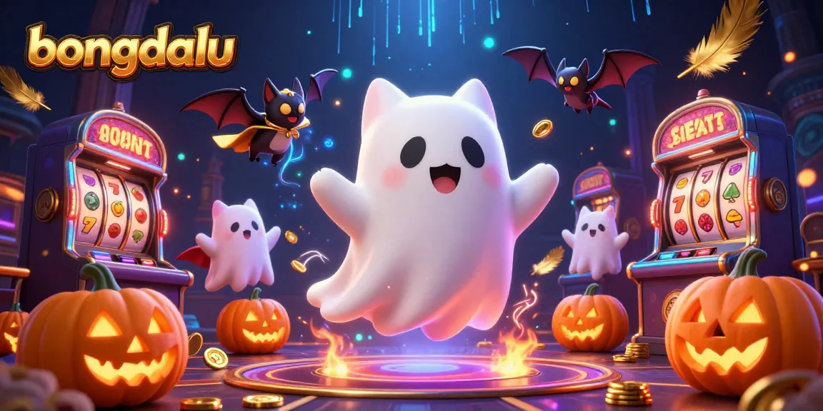 Experience the thrill of bongdalu in a haunted casino with a ghost cat and vibrant game elements.
