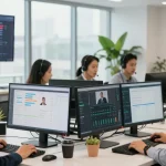Engaged call centre team using advanced call centre software to improve customer communication.