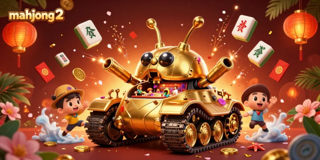 Experience mahjong 2 action with a dynamic casino scene inside a golden beetle tank.
