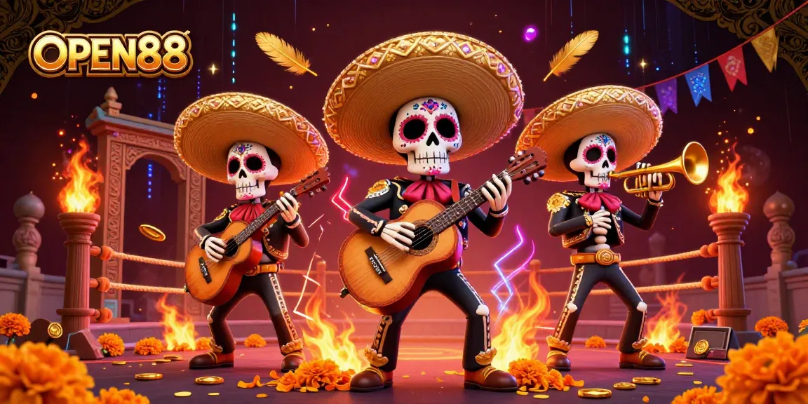 Join the excitement at OPEN88 with vibrant skeleton musicians thriving in a thrilling casino atmosphere.