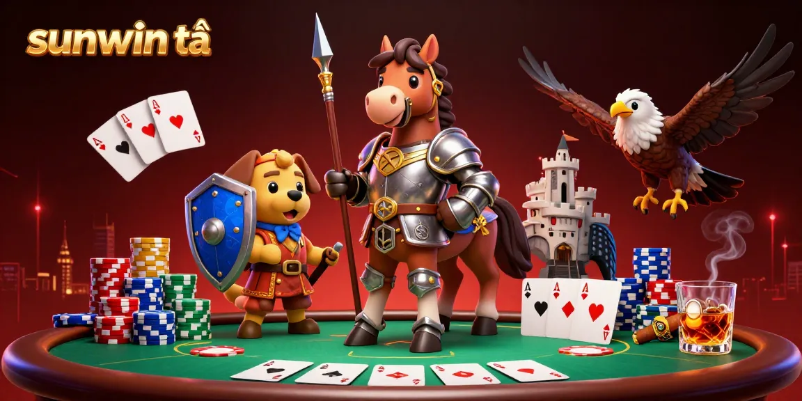 Engage with sunwin tải by exploring vibrant 3D casino scene featuring poker elements and medieval characters.