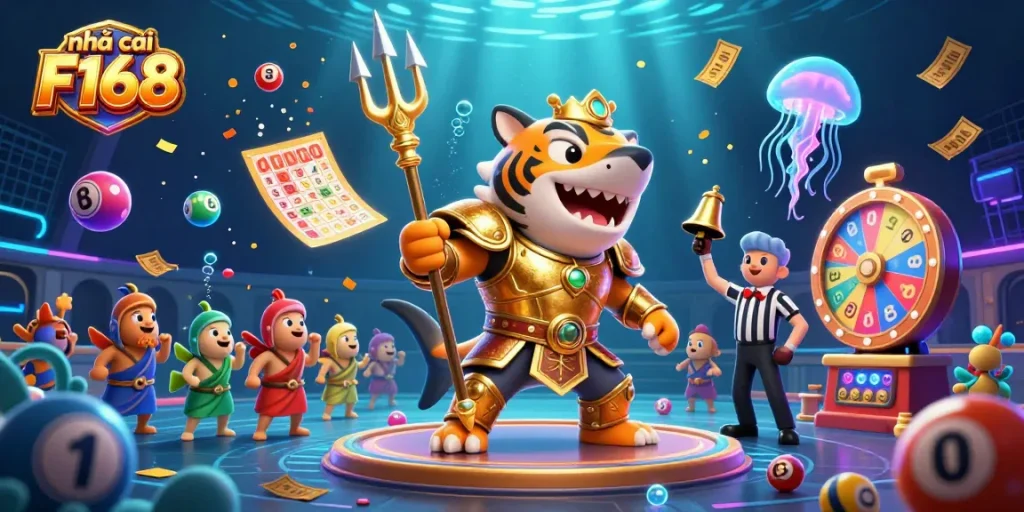 Engage with exciting games at nhà cái F168 featuring a vibrant underwater casino scene.