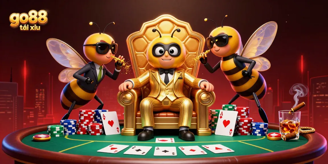 Experience go88 tài xỉu excitement with a bumblebee mob boss strategizing at the poker table.