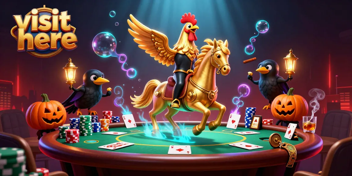 Visit here to enjoy the vibrant casino scene with a golden rooster and poker elements.