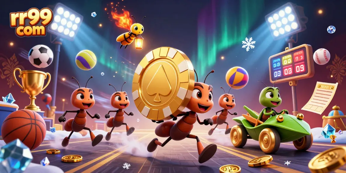Engage in thrilling action with the rr99 com heist as cartoon ants transport a giant poker chip.