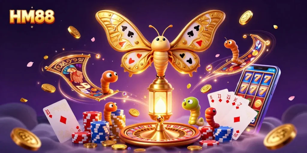 Bet on exciting games and jackpots at HM88 with stunning visuals of a vibrant casino atmosphere.
